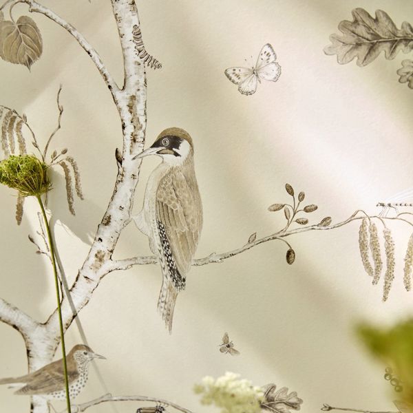 Woodland Chorus Sepia/Neutral Wallpaper by Sanderson