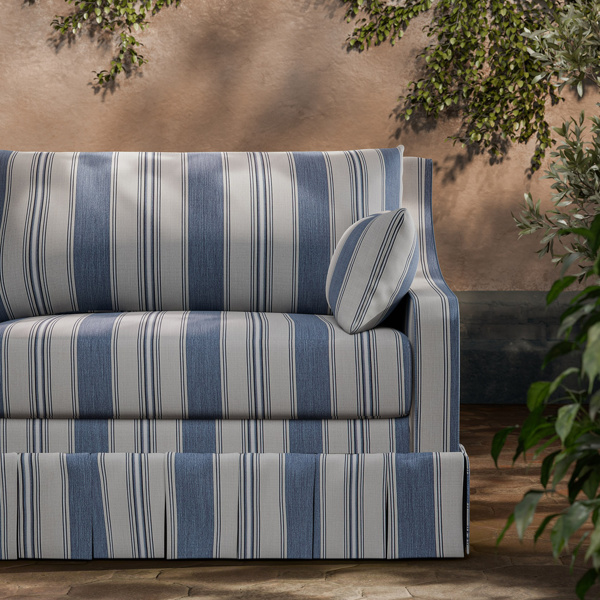 Parasol Stripe Denim/Stone Fabric by Zoffany