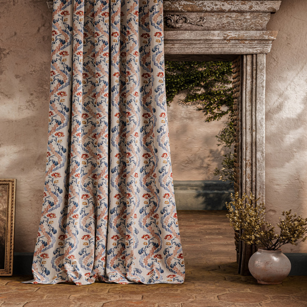 Winter Garden Indigo/Red Fabric by Zoffany