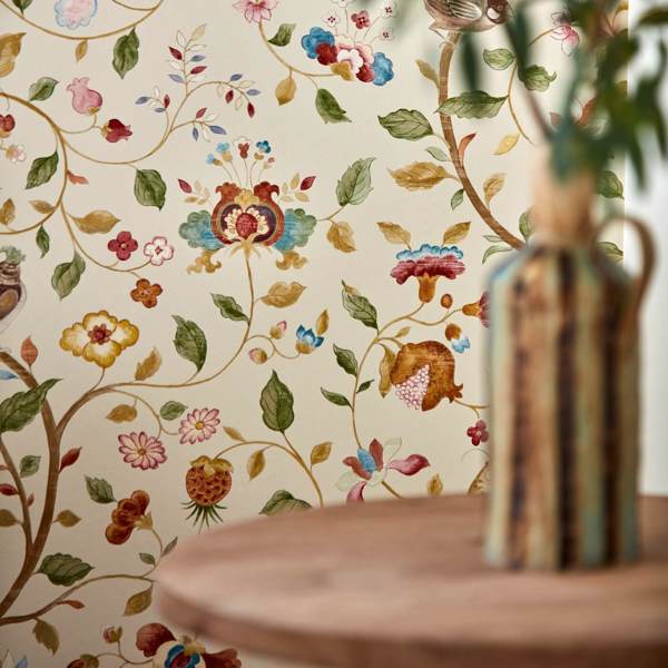 Aril's Garden Olive/Mulberry Wallpaper by Sanderson