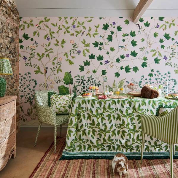 Oaknut Stripe Botanical Green Fabric by Sanderson