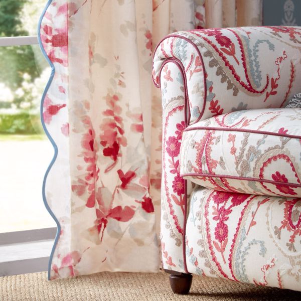 Delphiniums Coral Fabric by Sanderson