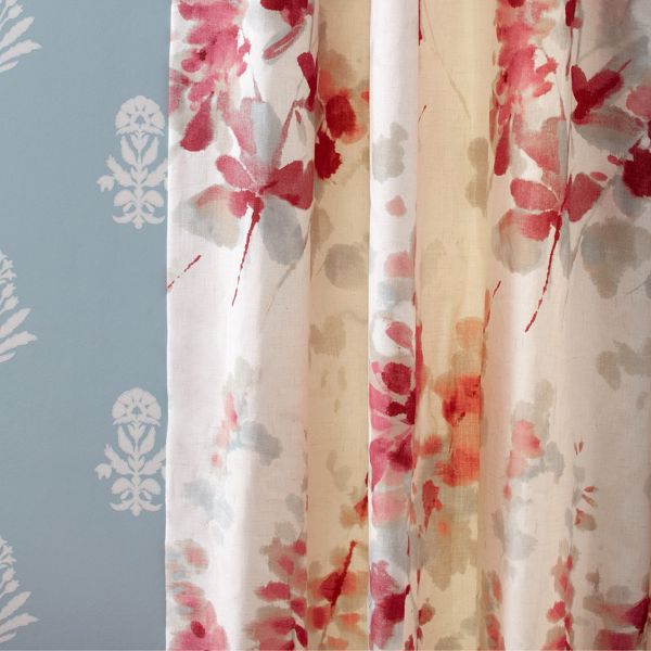 Delphiniums Coral Fabric by Sanderson