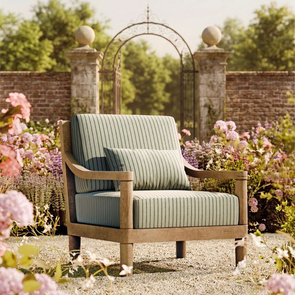 Tetbury Stripe Outdoor Fern Fabric by Sanderson
