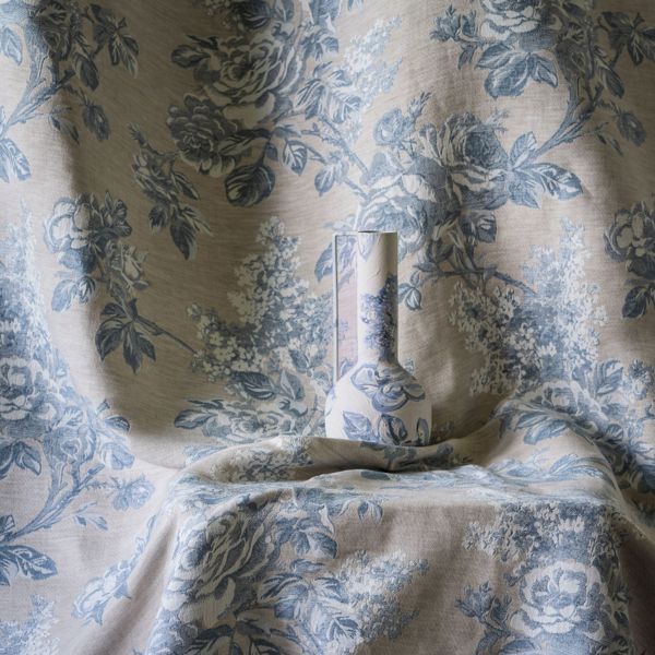Sorilla Damask Delft/Linen Fabric by Sanderson