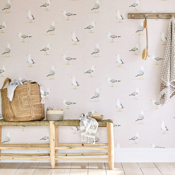 Shore Birds Blush Wallpaper by Sanderson