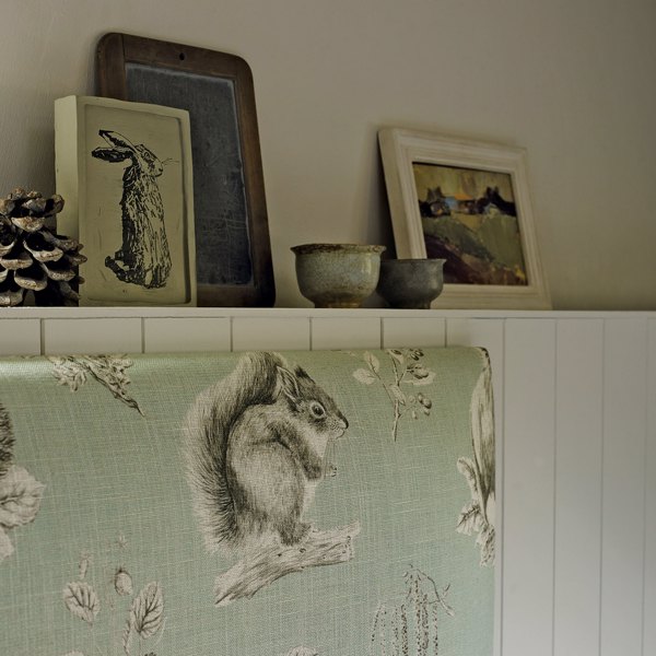 Squirrel & Hedgehog Walnut/Linen Fabric by Sanderson