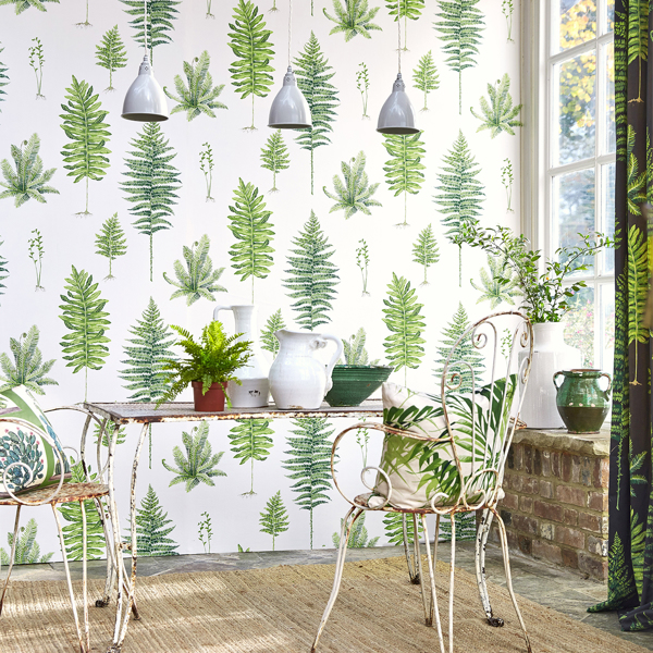 Fernery Botanical Green/Charcoal Wallpaper by Sanderson