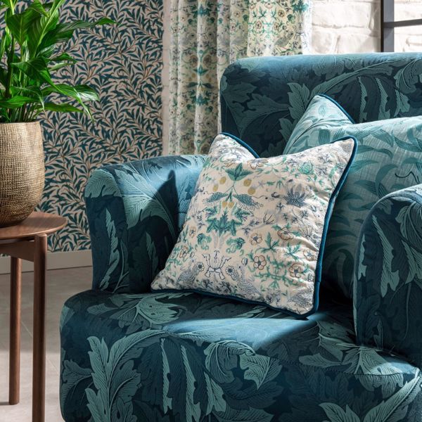 Acanthus Jacquard Teal Fabric by Clarke & Clarke