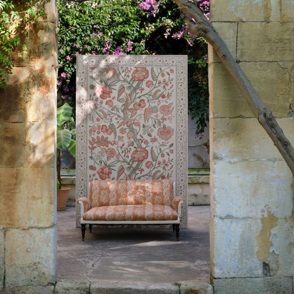 Dabu Stripe Amber/Blush Fabric by Zoffany