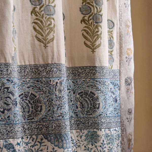 Sanganeri Block Print Tempest/Olive Fabric by Zoffany