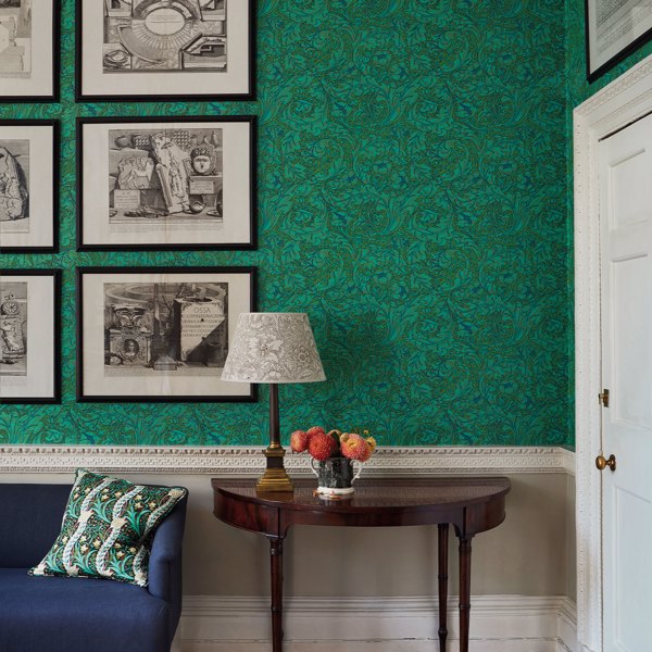 Bachelors Button Olive/Turquoise Wallpaper by Morris & Co
