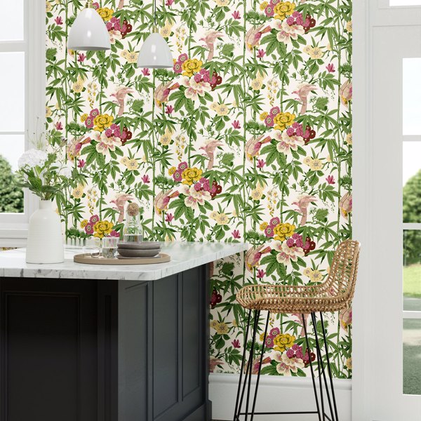 Bamboo & Birds Scallion Green Wallpaper | Sanderson by Sanderson Design