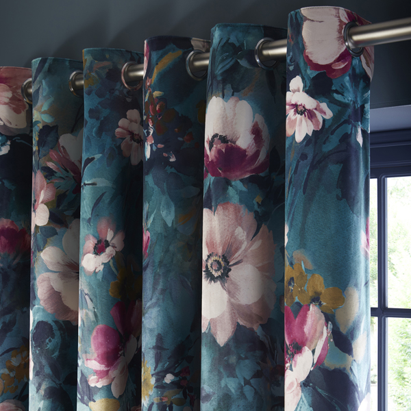 Bouquet Kingfisher Curtains by Clarke & Clarke