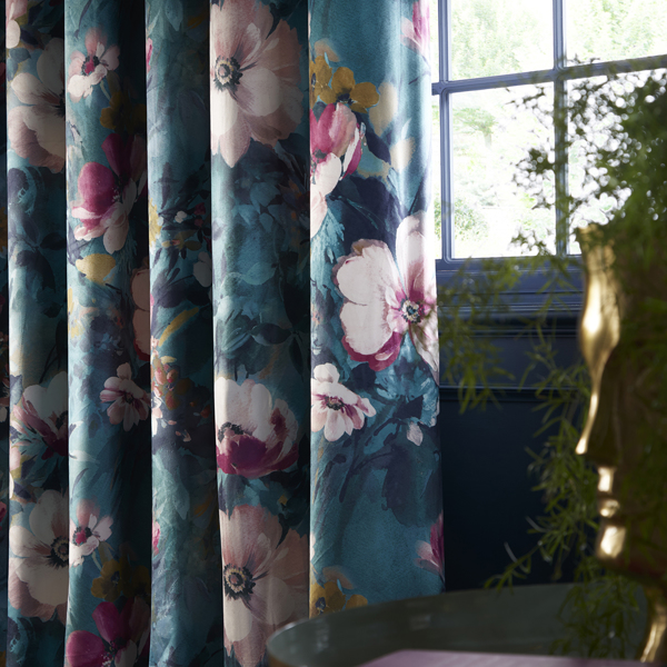 Bouquet Kingfisher Curtains by Clarke & Clarke