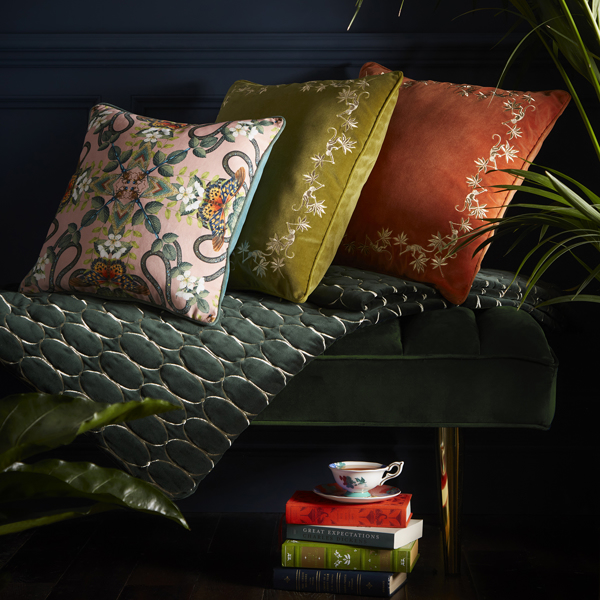 Emerald Forest Blush Cushions by Clarke & Clarke