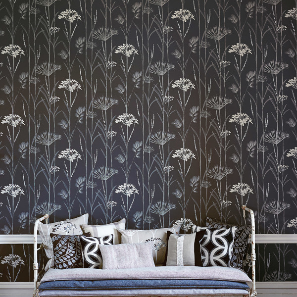 Gardinum Charcoal Flint And Gilver Wallpaper by Harlequin