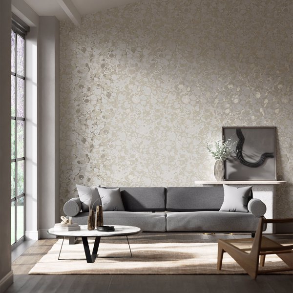 Marble Wide Width Awakening/Oyster/Champagne Wallpaper by Harlequin