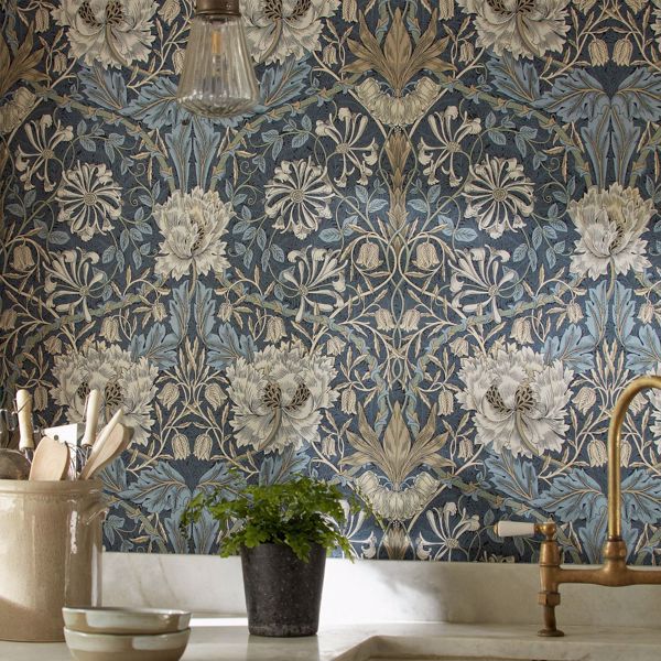 Honeysuckle & Tulip Woad/Thyme Wallpaper by Morris & Co