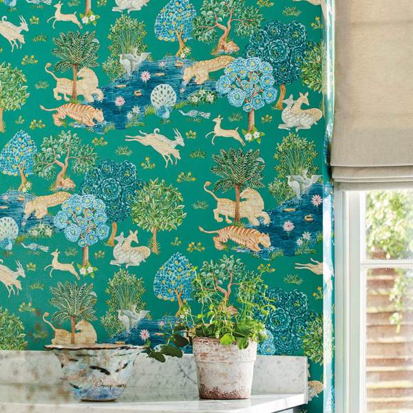 Pamir Garden Teal/Peacock Wallpaper by Sanderson