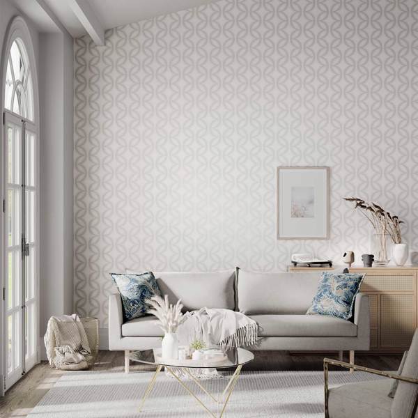 Caprice Chalk Pearl And Silver Wallpaper by Harlequin