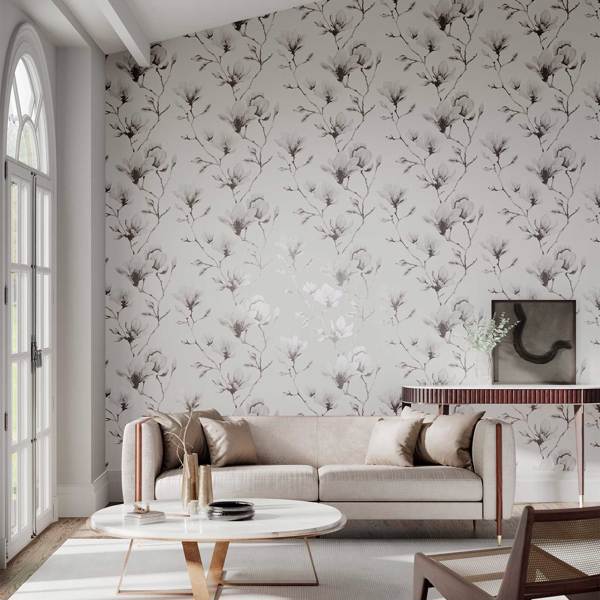 Lotus Wide Width Ivory/Gilver Wallpaper by Harlequin