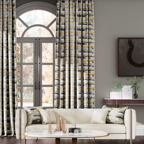 Zeal Charcoal Neutral Mustard Onyx Fabric by Harlequin