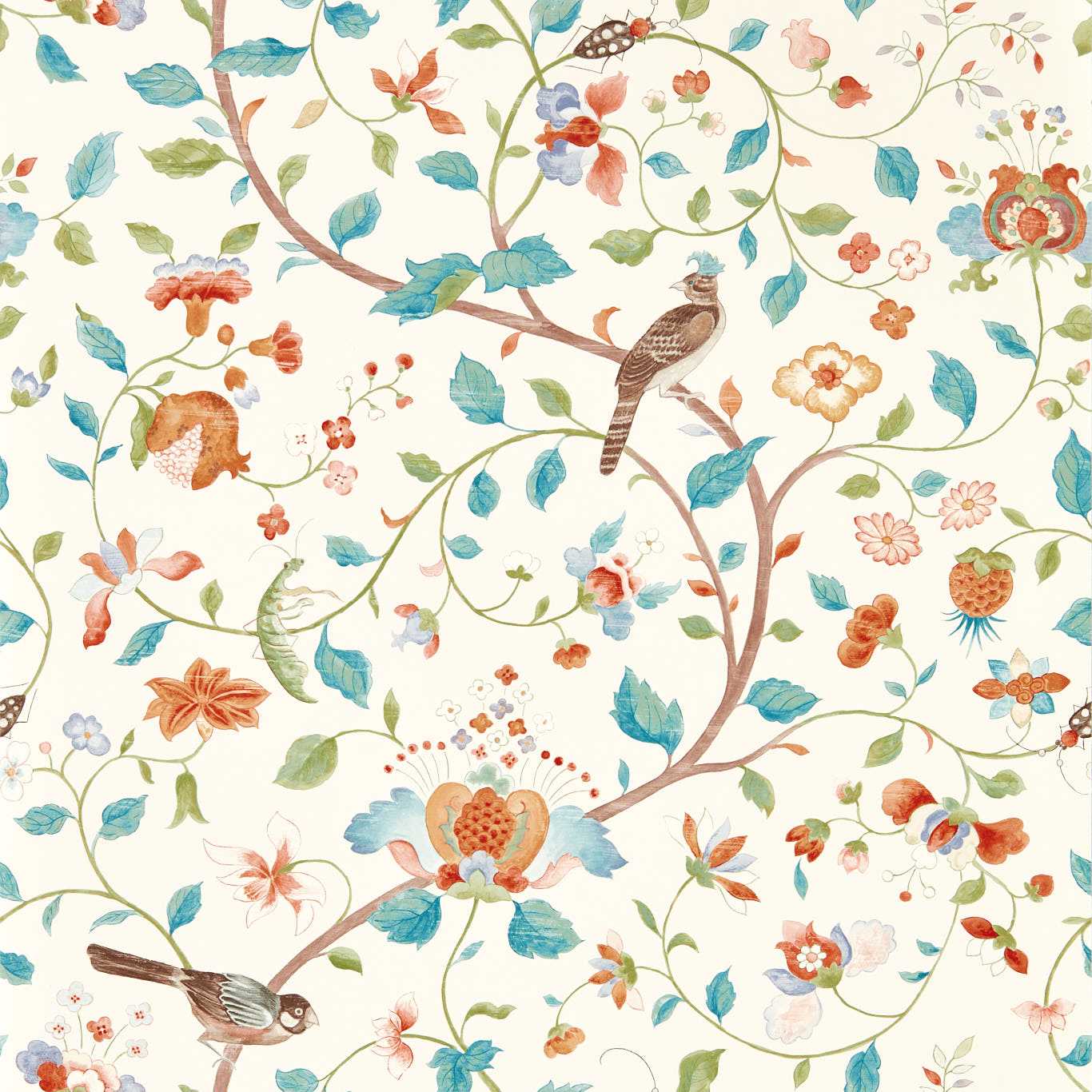 Aril's Garden Teal/Russet Wallpaper by SAN