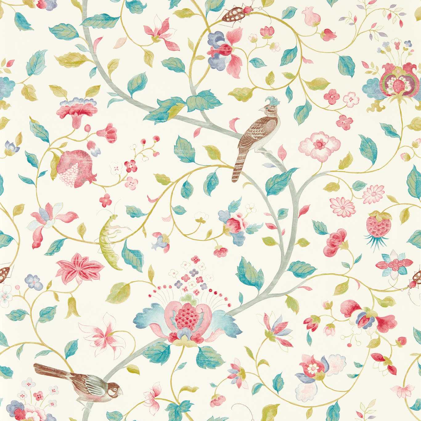Aril's Garden Blue Clay/Pink Wallpaper by SAN