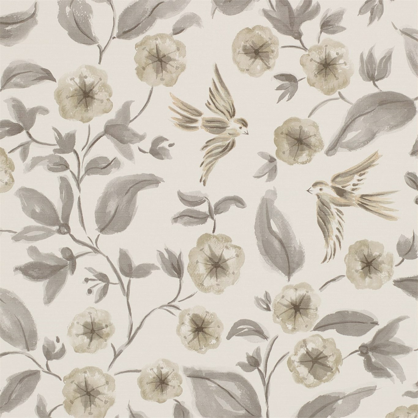 Bird Blossom Charcoal/Gilver Wallpaper by SAN