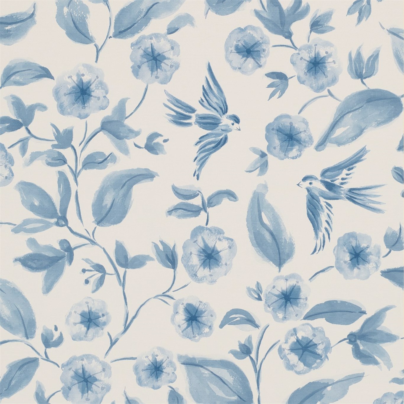 Bird Blossom Indigo/Ecru Wallpaper by SAN
