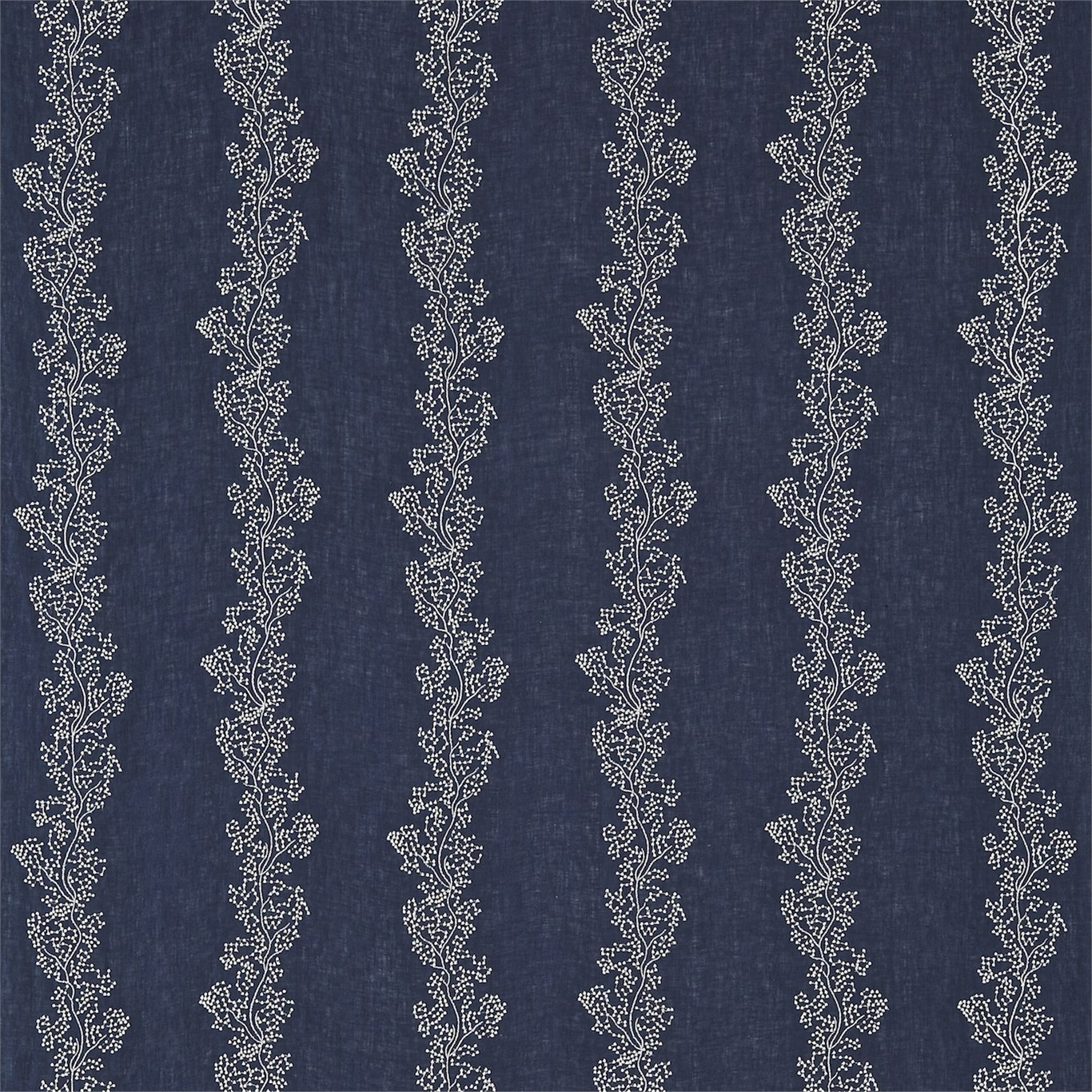 Sparkle Coral Embroidery Silver/Indigo Fabric by SAN