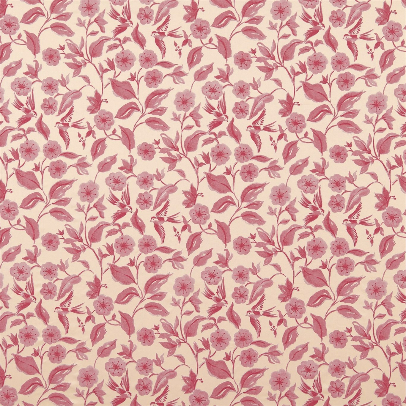 Bird Blossom Rose Fabric by SAN