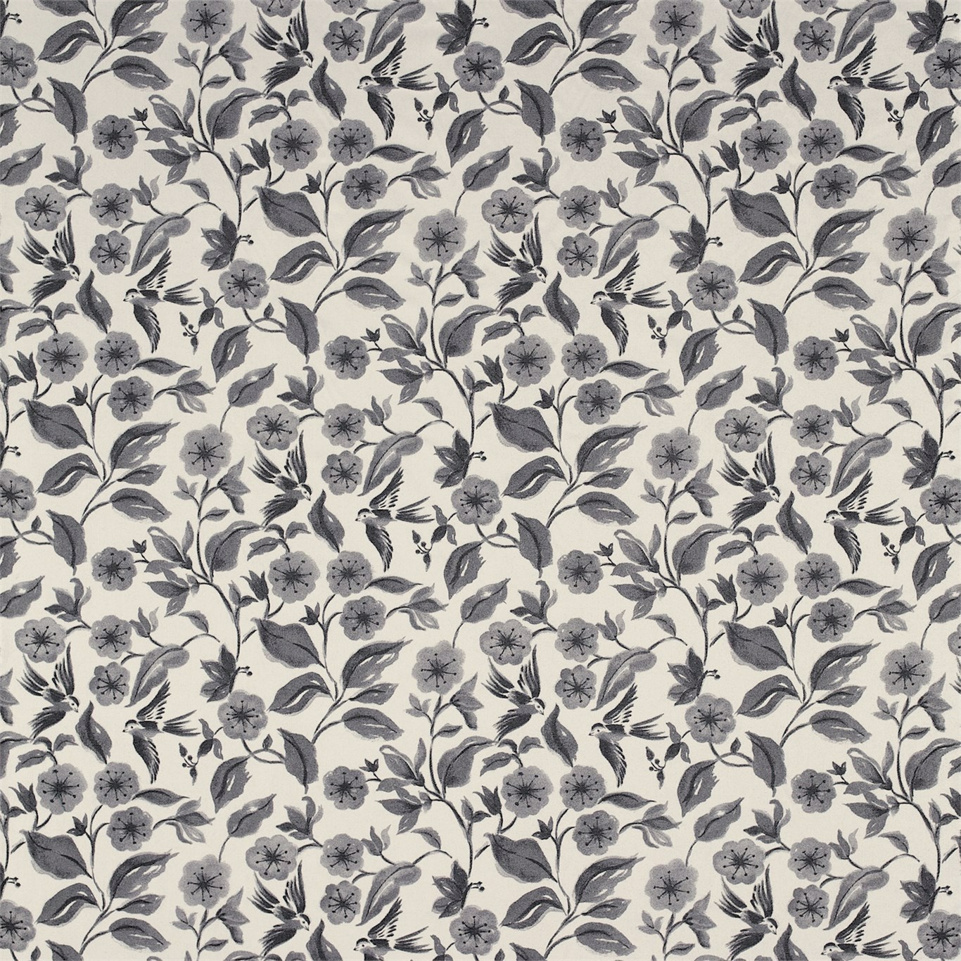 Bird Blossom Charcoal Fabric by SAN
