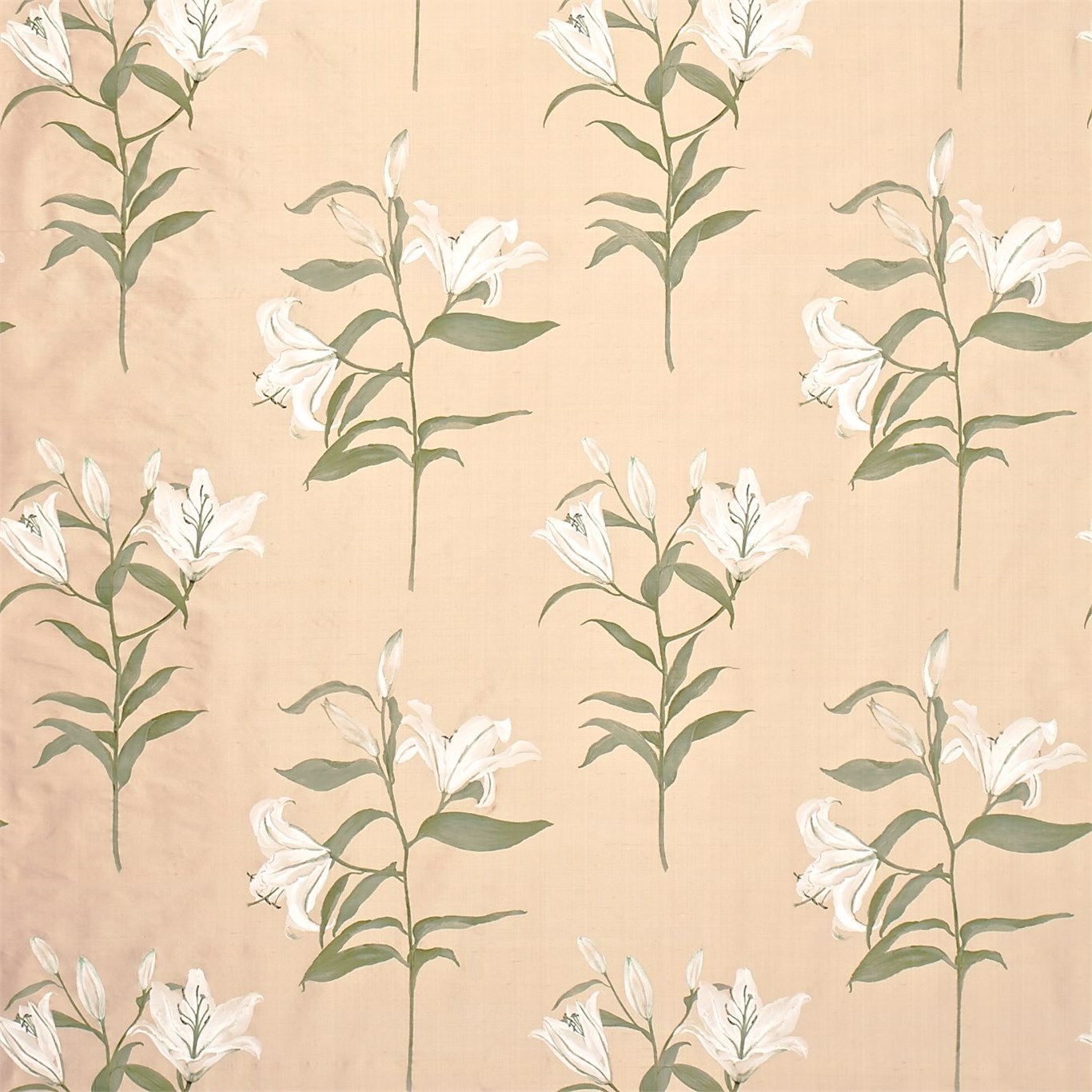 White Lilies Linen/Green Fabric by SAN