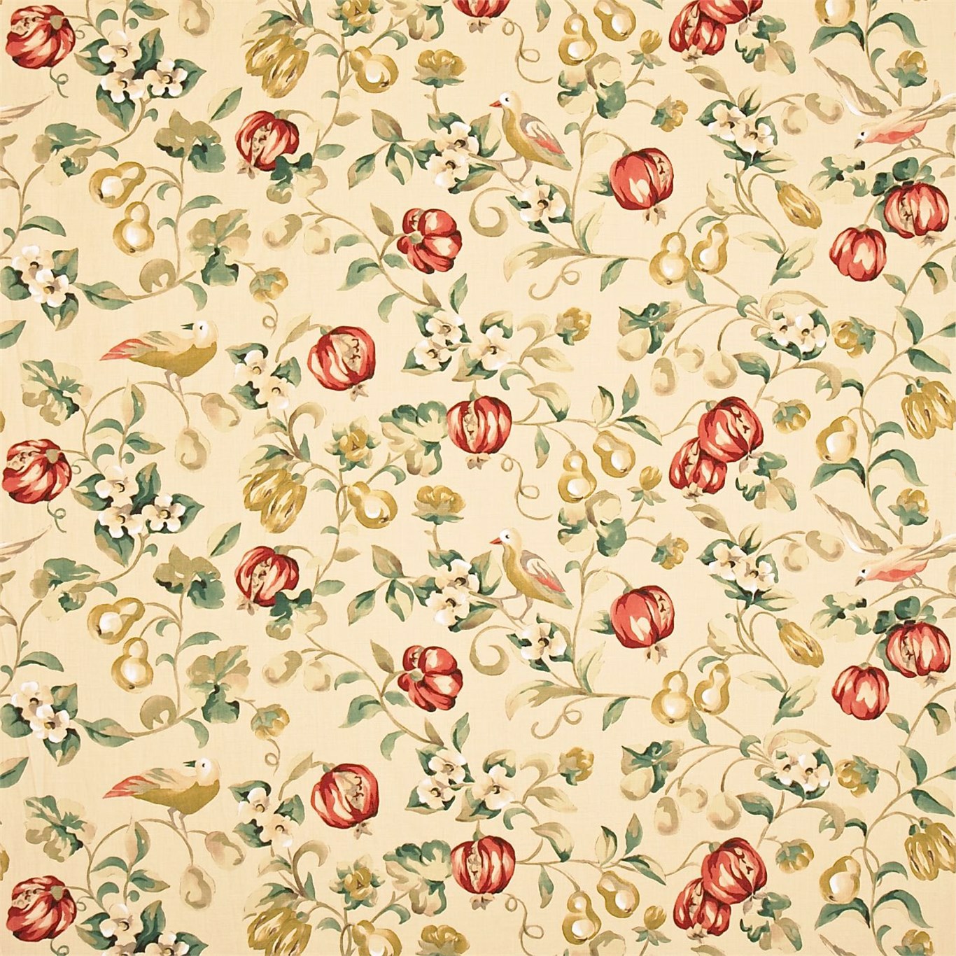 Pear & Pomegranate Teal/Cherry Fabric by SAN