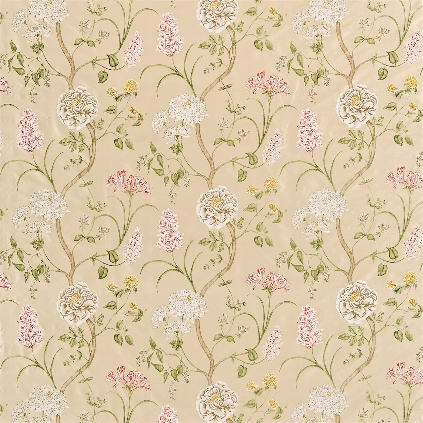 Summer Tree Silk Cream/Rose Fabric by SAN