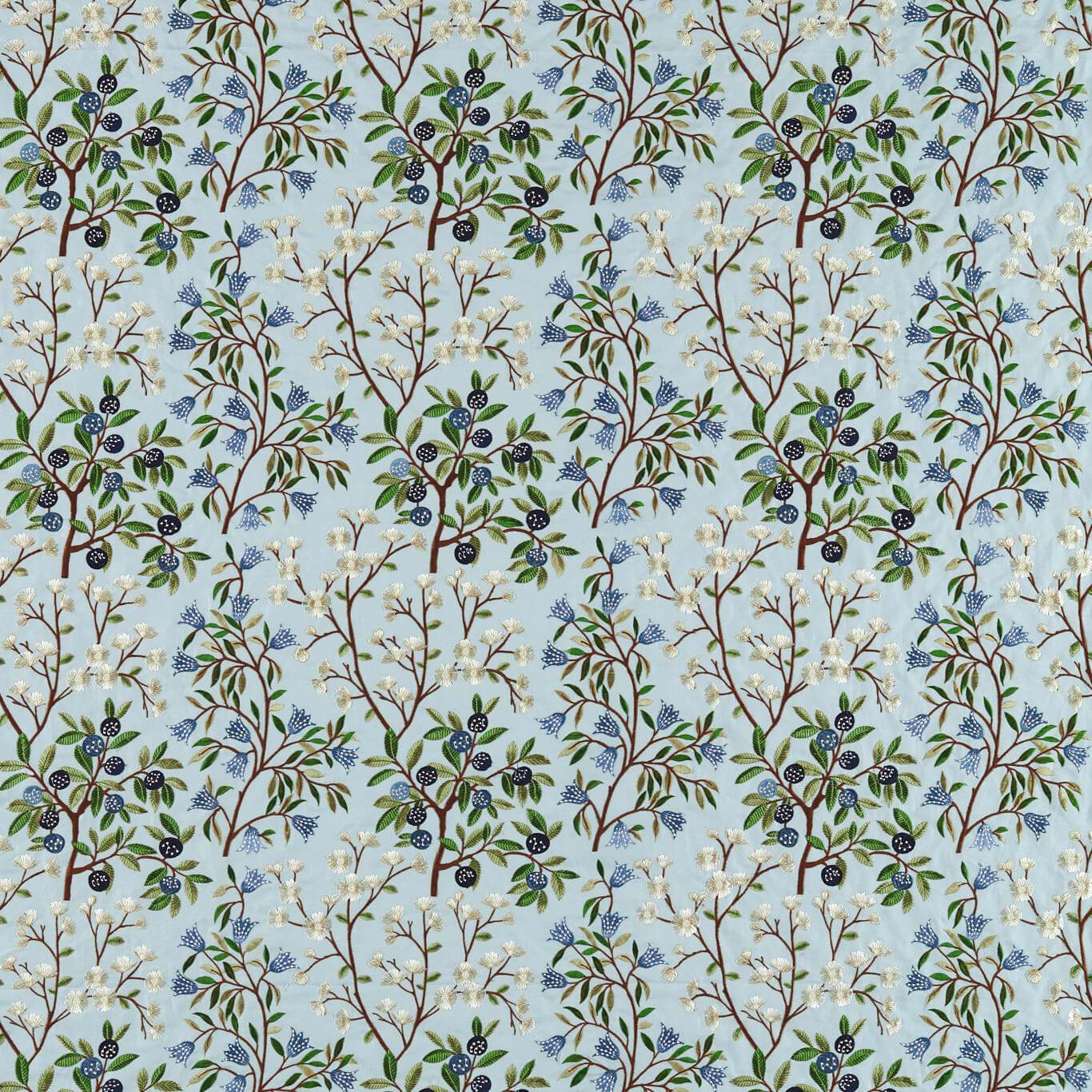 Foraging Embroidery Dawn Blue Fabric by SAN