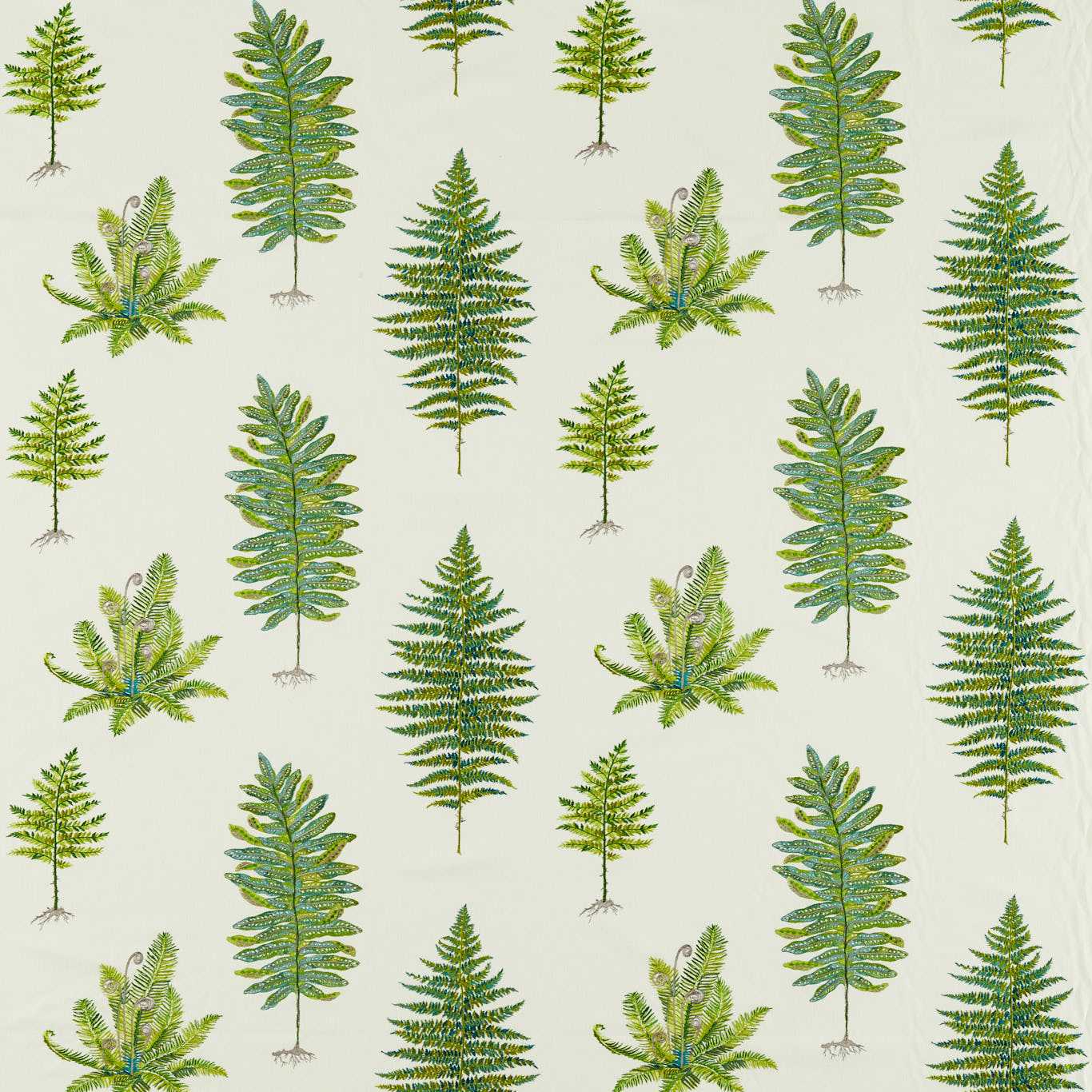 Fernery Embroidery Botanical Green Fabric by SAN