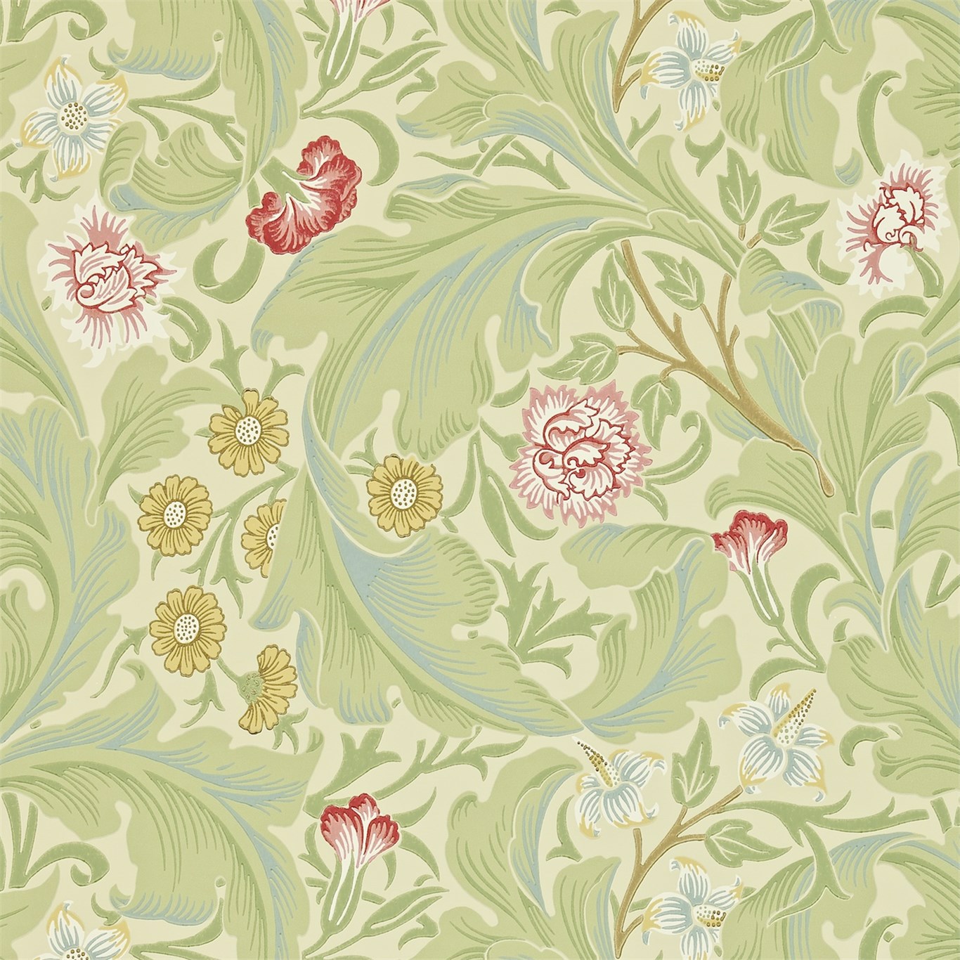 Leicester Green/Coral Wallpaper | Morris & Co by Sanderson Design