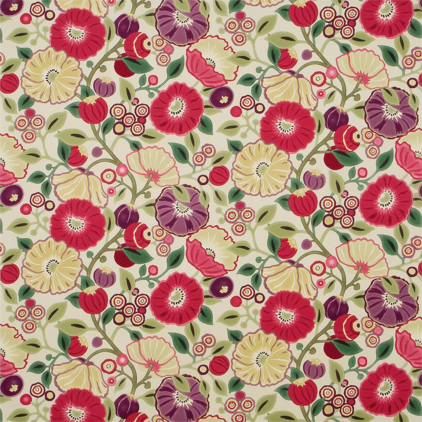Tree Poppy Red/Plum Fabric by SAN