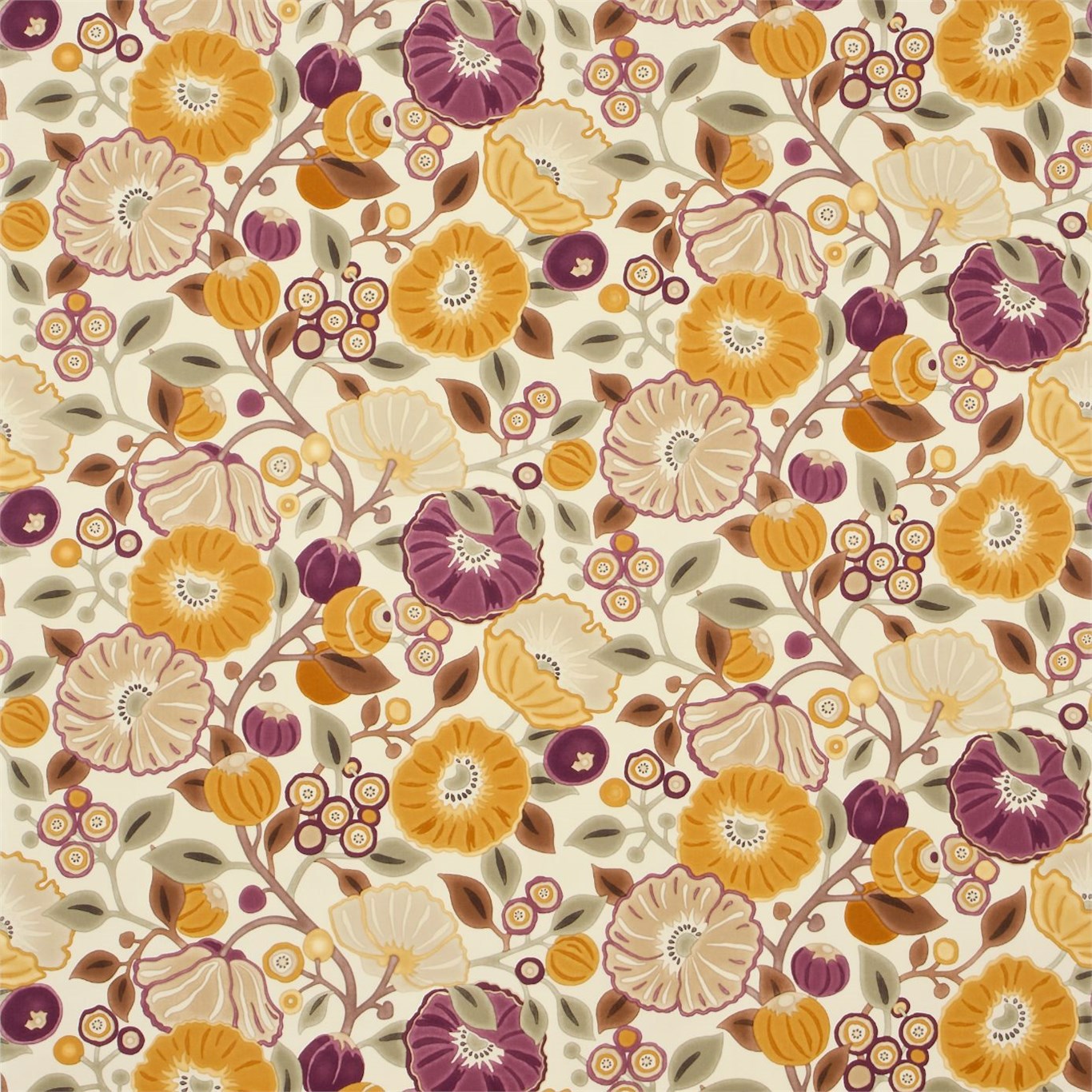 Tree Poppy Damson/Gold Fabric by SAN