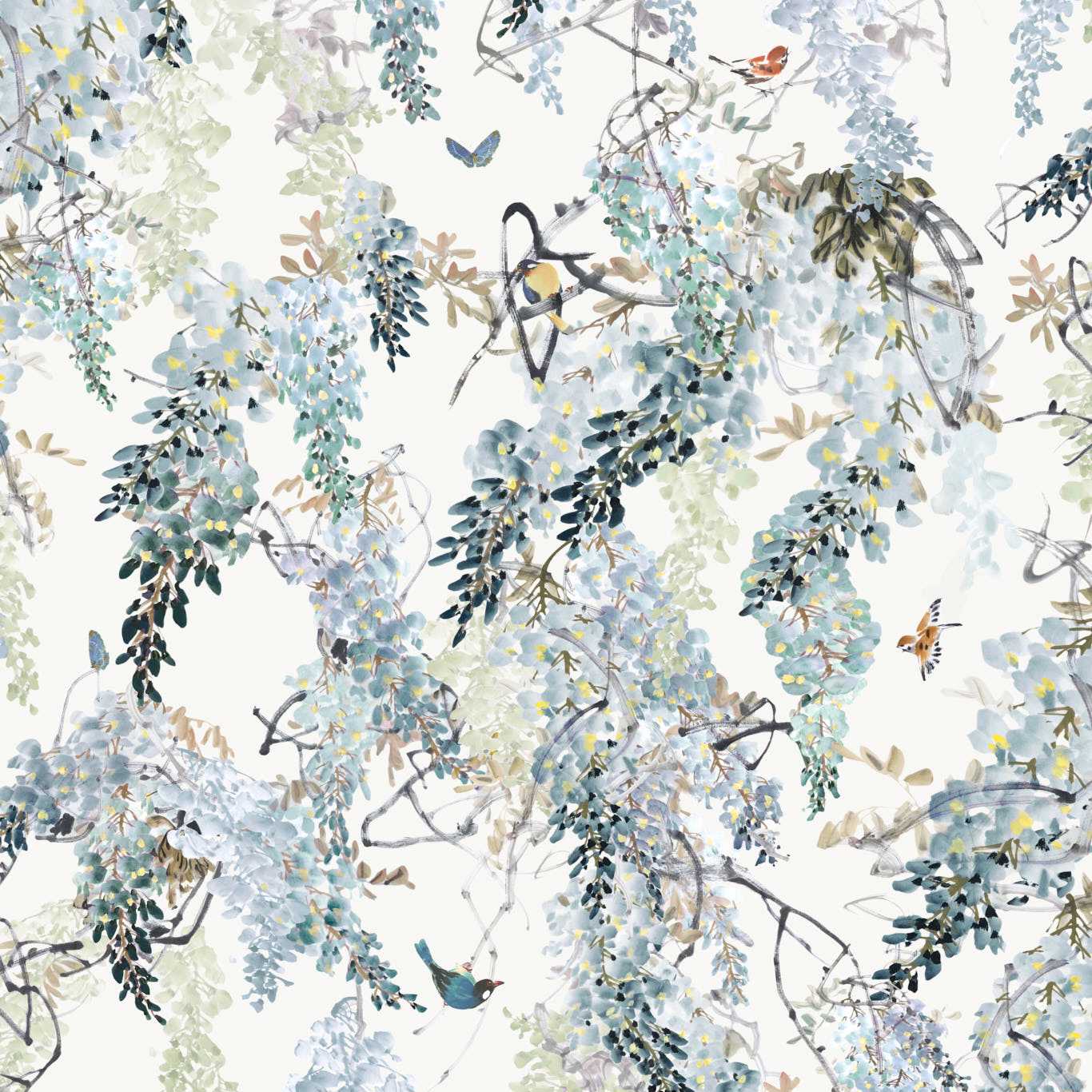 Wisteria Falls Aqua Wallpaper by SAN