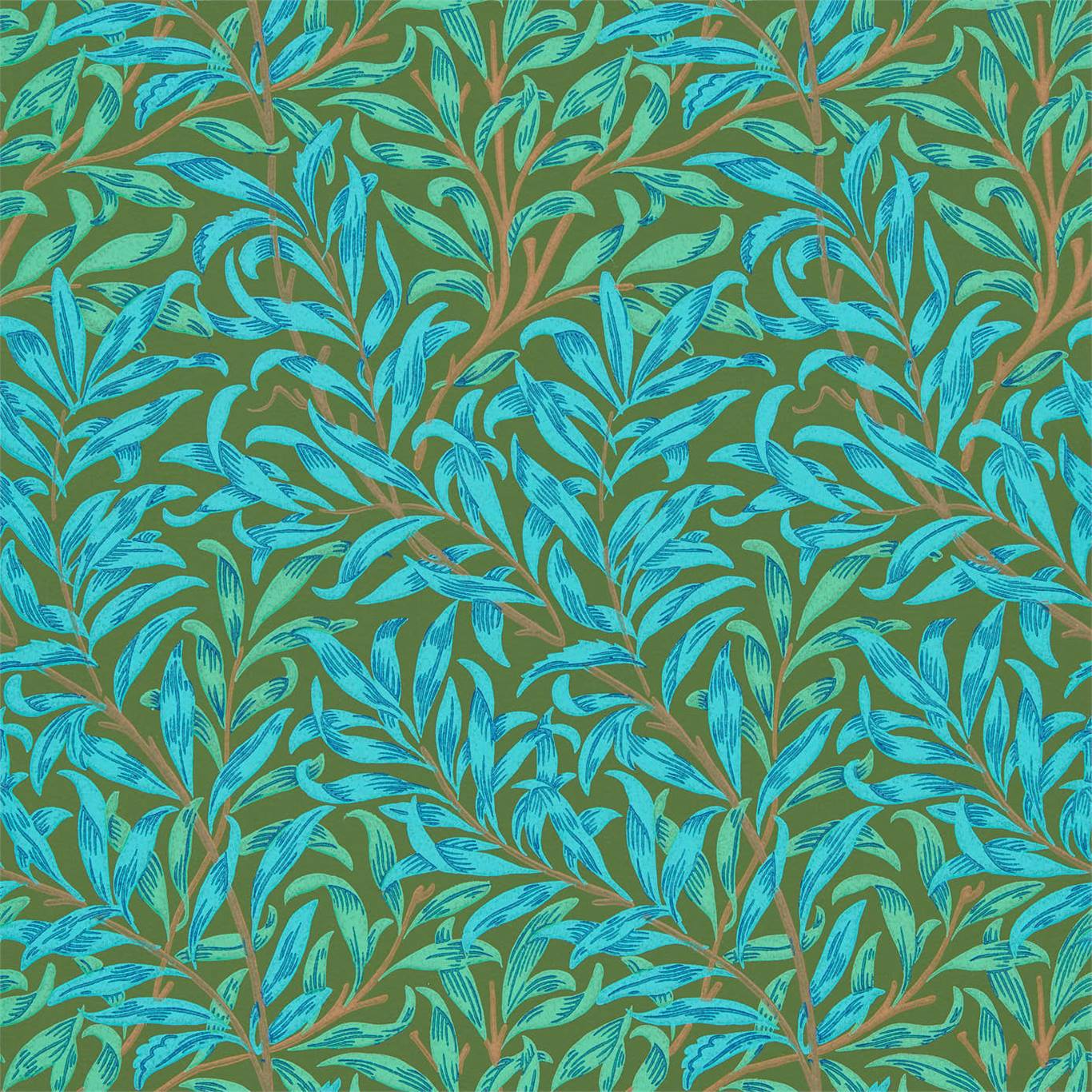 Willow Boughs Olive/Turquoise Wallpaper by MOR