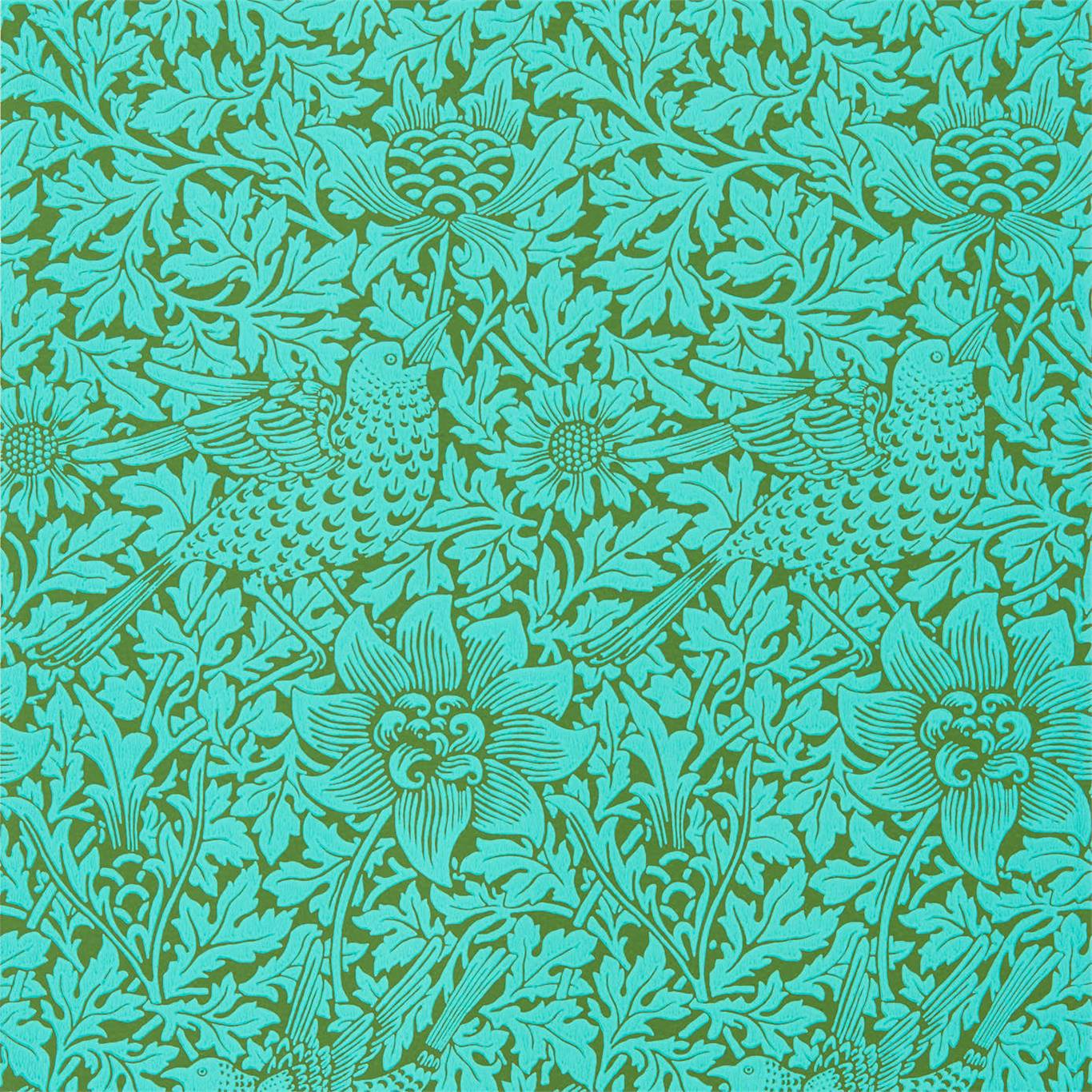 Bird & Anemone Olive/Turquoise Wallpaper by MOR
