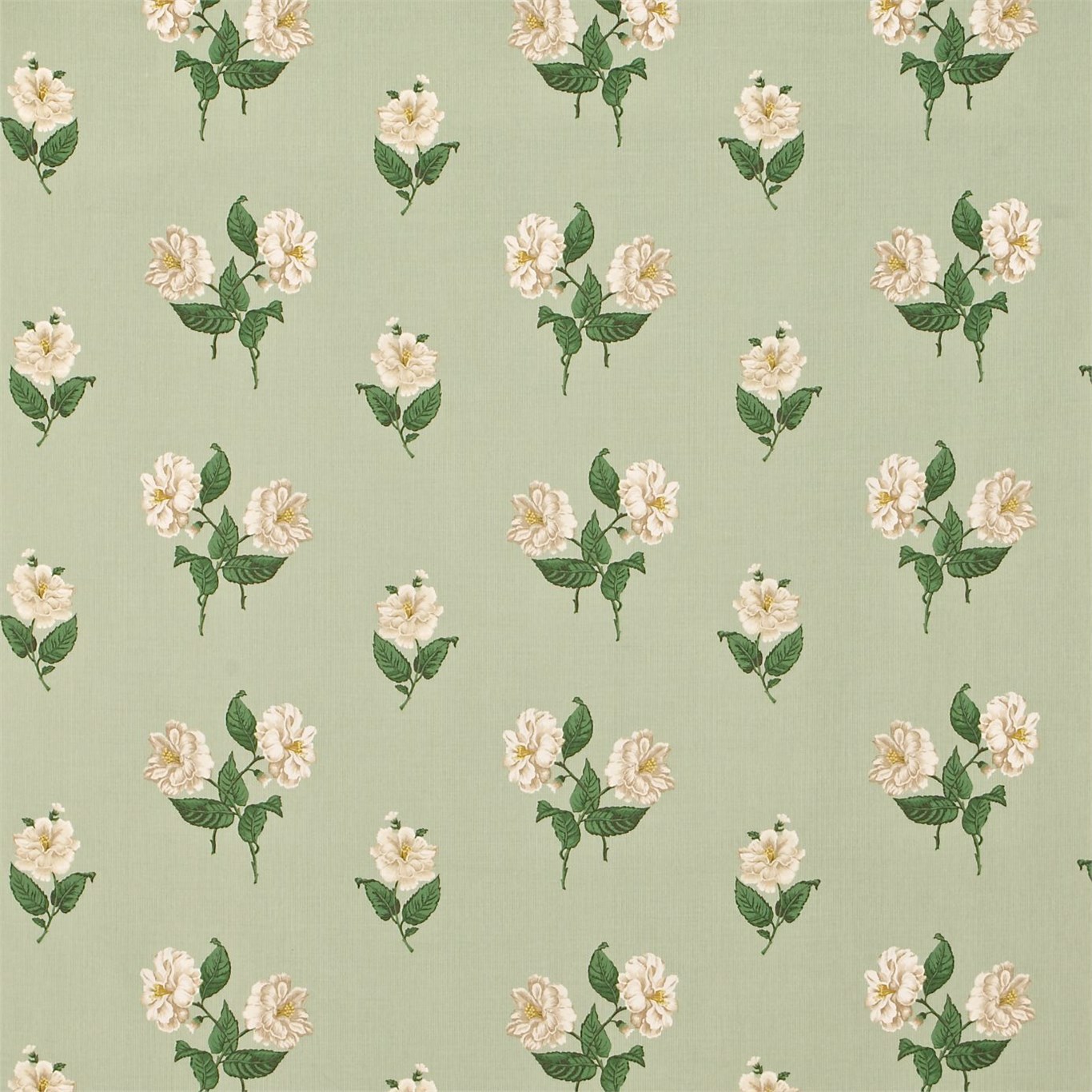 Camellia Blossom Cream/Celadon Fabric by SAN