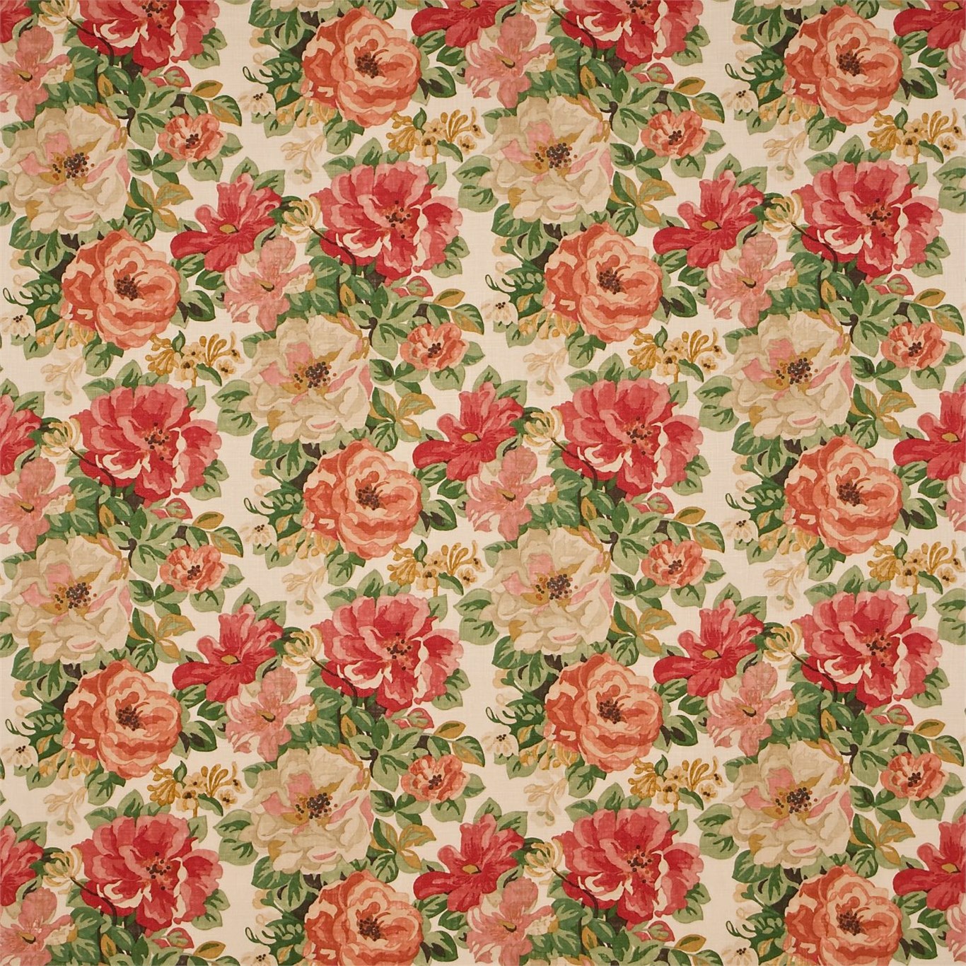 Midsummer Rose Red/Green Fabric by SAN