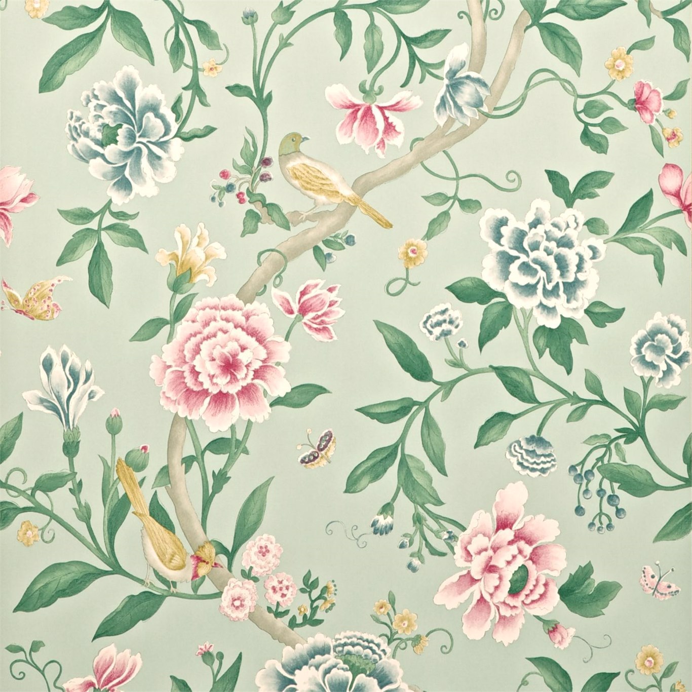 Porcelain Garden Rose/Duck Egg Wallpaper by SAN