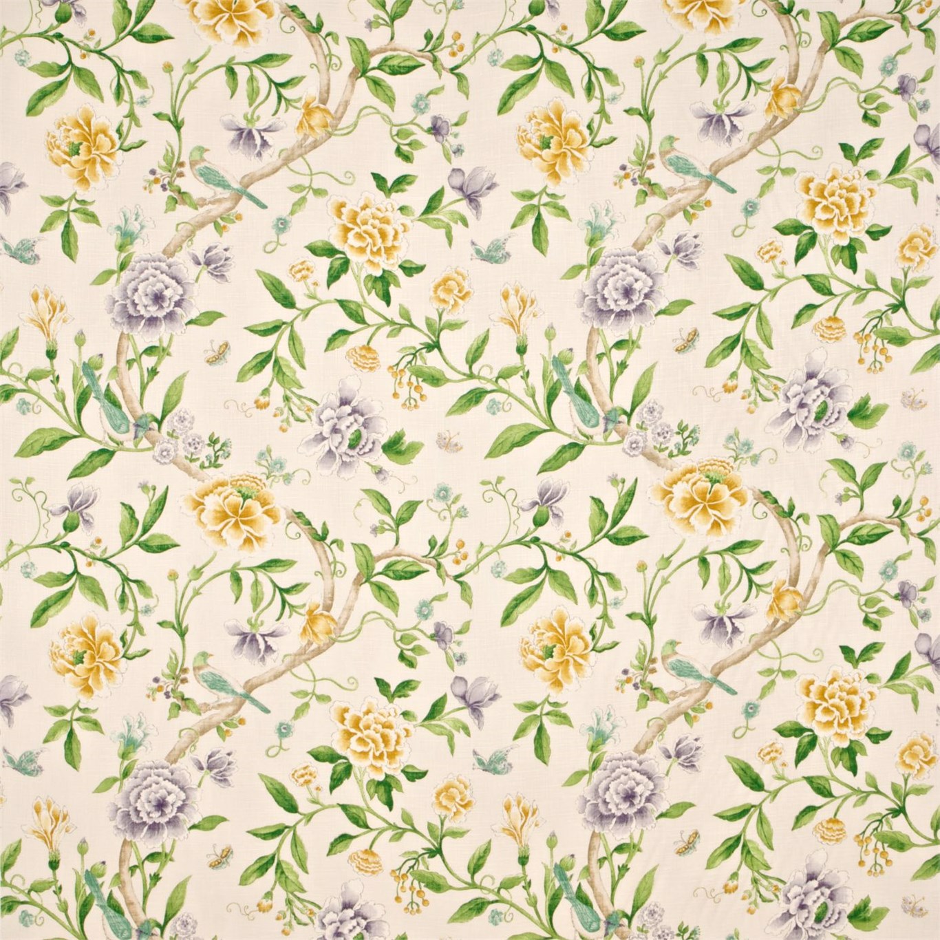 Porcelain Garden Lemon/Leaf Green Fabric by SAN