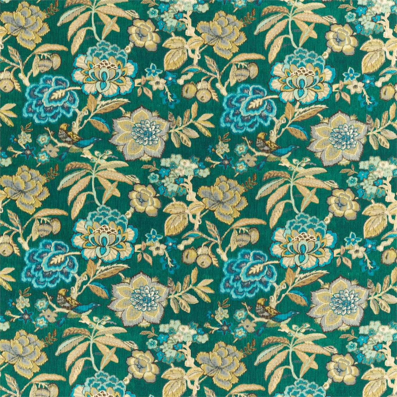 Indra Flower Emerald Fabric by SAN